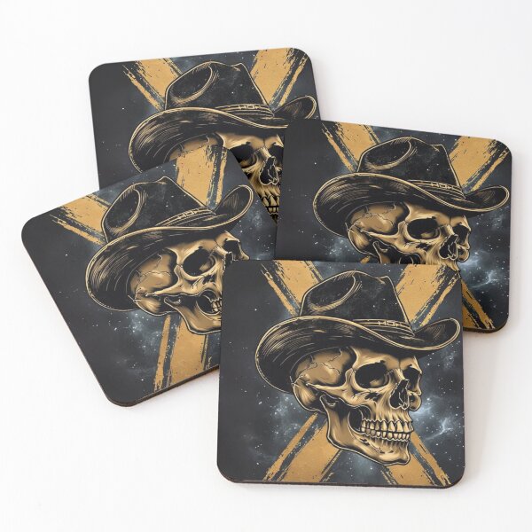 Item preview, Cosmic Outlaw – Gold Cowboy Skull designed and sold by FatsaStampa.