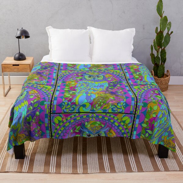 Item preview, Colorful Stained Glass Owl in Blue, Purple and Green designed and sold by LaRoach Digital Arts.