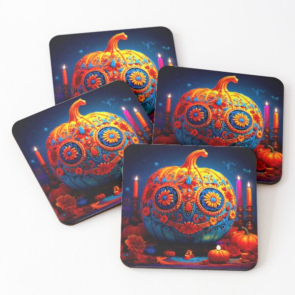Item preview, Huichol Halloween Pumpkin with Marigolds and Candles designed and sold by SpectrumEssence.