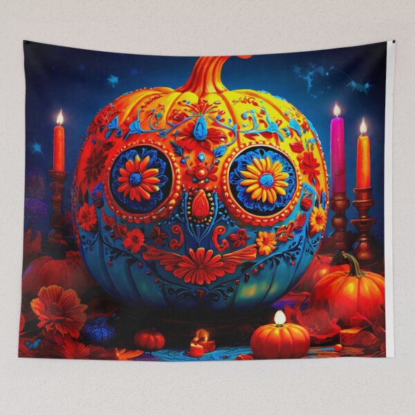 Item preview, Huichol Halloween Pumpkin with Marigolds and Candles designed and sold by SpectrumEssence.