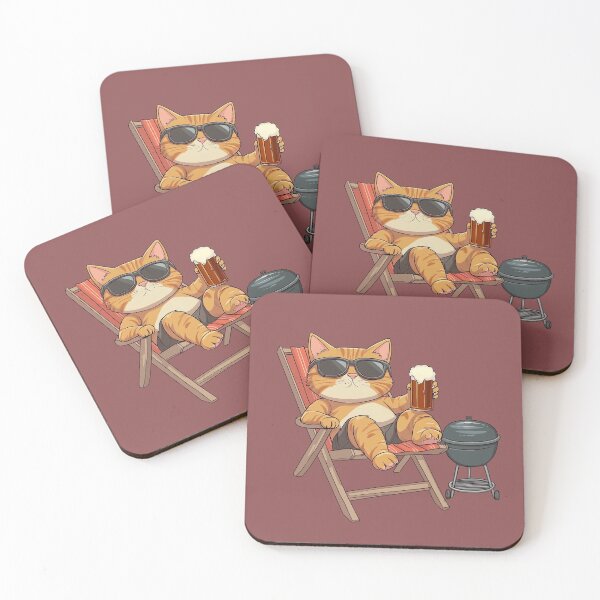 Item preview, Summer Cat with Beer and Grill – Funny Cartoon Design designed and sold by Meiersbeste.