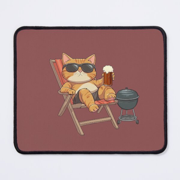 Item preview, Summer Cat with Beer and Grill – Funny Cartoon Design designed and sold by Meiersbeste.