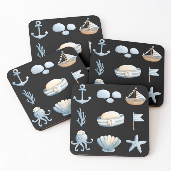 Item preview, Nautical Watercolor Marine Icons – Cute Ocean Sea Life Design designed and sold by PrintandJoy.