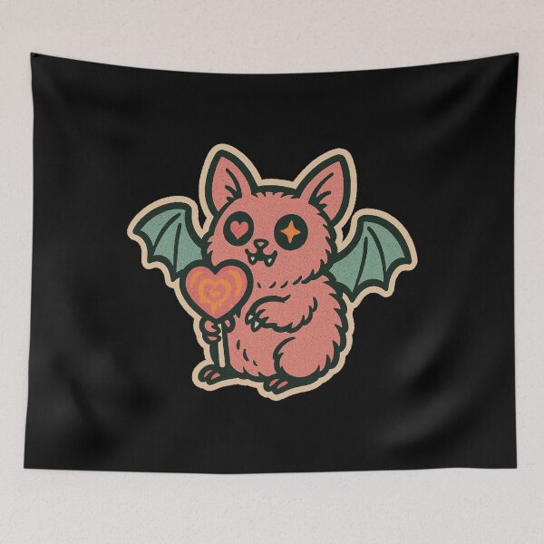 Item preview, Kawaii Retro Halloween Bat – Creepy Cute 1960s Comics Art Plush Pet with Lollipop designed and sold by JacobKAurumhead.
