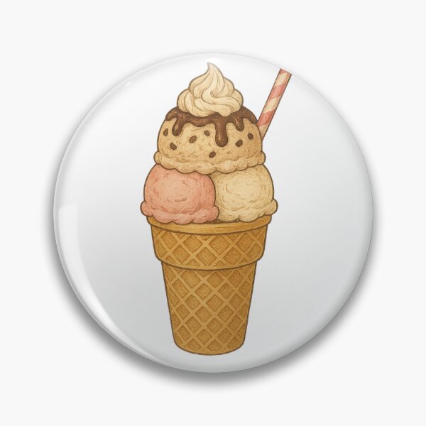 Item preview, Vintage Ice Cream Illustration – Triple Sundae with Cone and Whipped Cream designed and sold by Malak Studio .