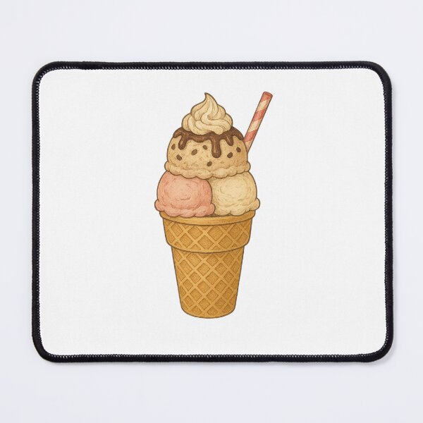Artikelvorschau, Vintage Eiscreme Illustration – Dreifach Eisbecher mit Waffel und Sahne entworfen und verkauft von Malak Studio .