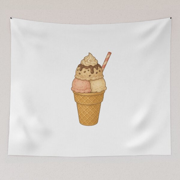 Item preview, Vintage Ice Cream Illustration – Triple Sundae with Cone and Whipped Cream designed and sold by Malak Studio .