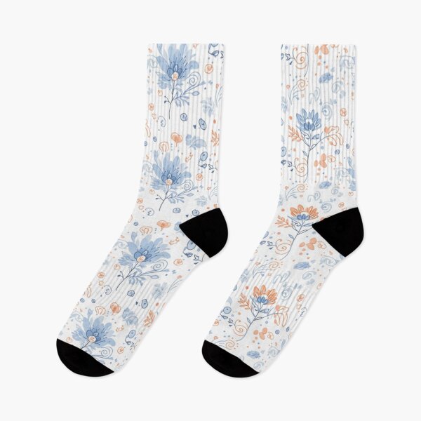 Item preview, Delicate flower pattern in blue and orange designed and sold by HolmeProud.