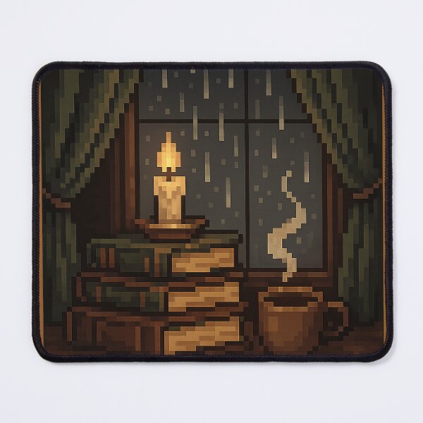 Artikelvorschau, Dark Academia Pixel Art – Verregnetes Fenster und gestapelte Bücher entworfen und verkauft von Grinkly.