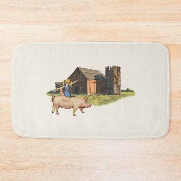 Item preview, Girl Riding on A Hog with Barn and Silo, Illustration designed and sold by JoyfulWhimsy.
