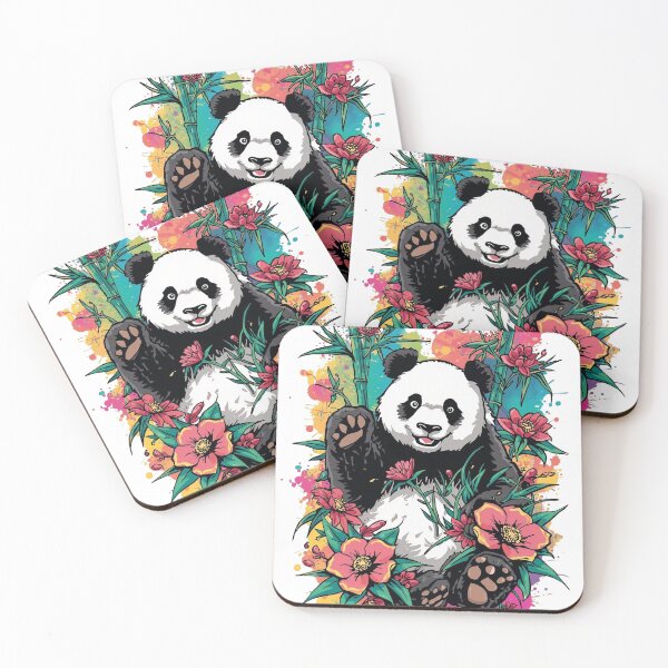 Item preview, Playful Panda Floral Art Print – Colorful Bamboo & Wildflower Design designed and sold by WildInkFusion.