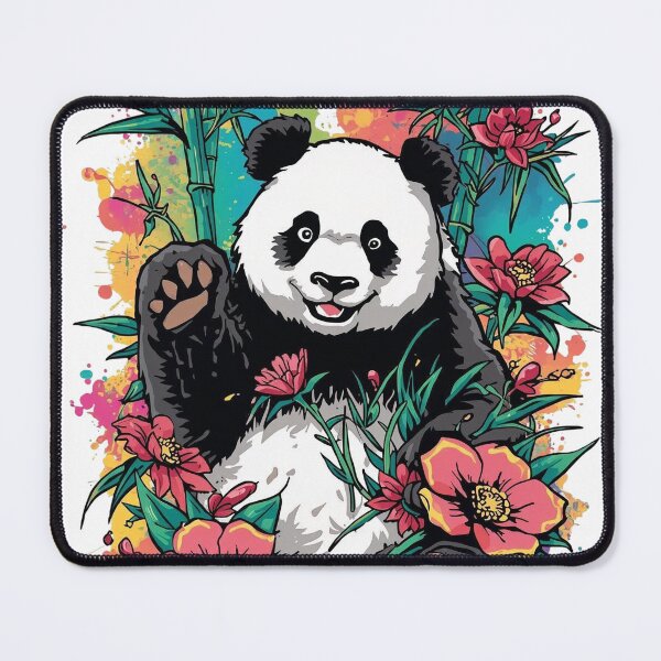 Item preview, Playful Panda Floral Art Print – Colorful Bamboo & Wildflower Design designed and sold by WildInkFusion.