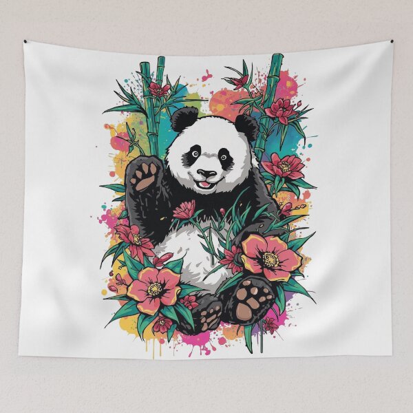 Item preview, Playful Panda Floral Art Print – Colorful Bamboo & Wildflower Design designed and sold by WildInkFusion.