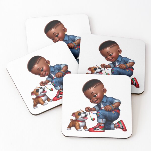 Item preview, Cute Black Boy Cartoon with Dog | Colorful Sneakers Illustration designed and sold by Lulunza.