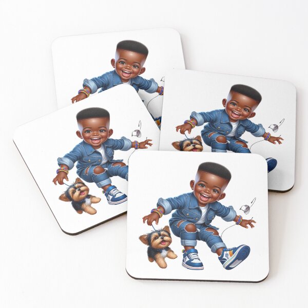 Item preview, Happy Boy and Dog Cartoon Drawing | Stylish Kid Art designed and sold by Lulunza.