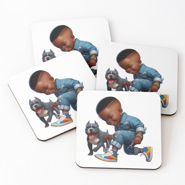 Item preview, Adorable Black Kid with Dog | Fun Cartoon Artwork designed and sold by Lulunza.