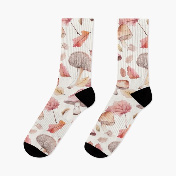 Item preview,  Blush Pink Autumn Fall Mushroom and Leaves Watercolor All Over designed and sold by Feeling Artsy.
