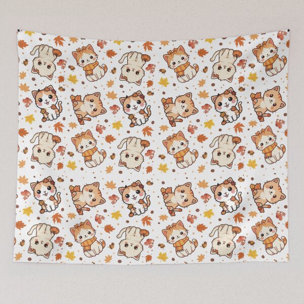Item preview, Kawaii Cozy Fall Cat Pattern – Cute Autumn Kitty Design designed and sold by Mysticgroovegoods.