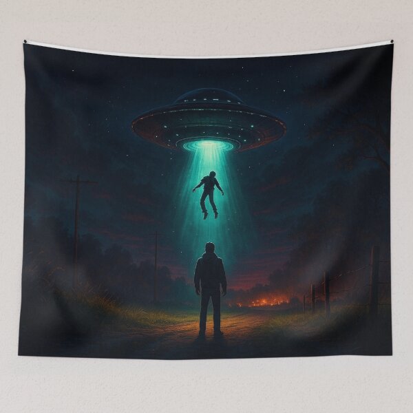 Item preview, UFO Abduction – Retro Sci-Fi Night Scene designed and sold by Mo & Ko Design.