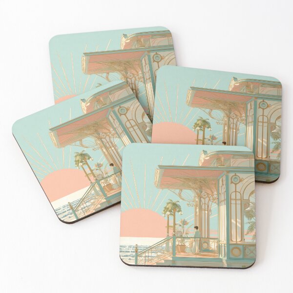 Item preview, Art Deco Beach Pavilion – Mint & Peach Coastal Poster designed and sold by ArgentoArt.