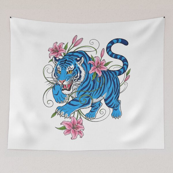 Item preview, Blue Tiger Traditional Japanese Art with Lilies designed and sold by Apex Designs.