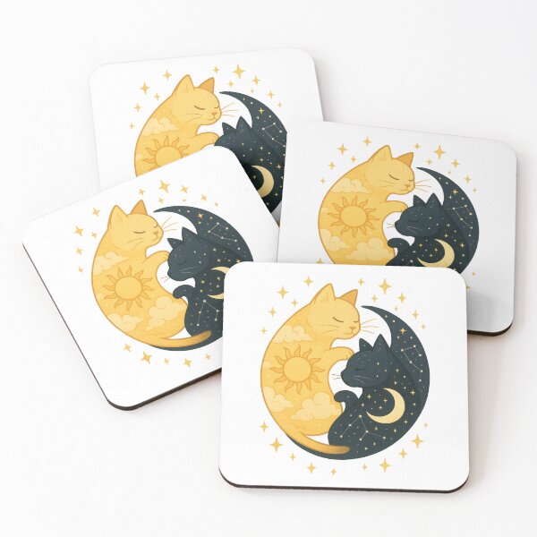 Item preview, Sun and Moon Yin Yang Cats Sticker – Celestial Balance Feline Design designed and sold by inkoutninja.