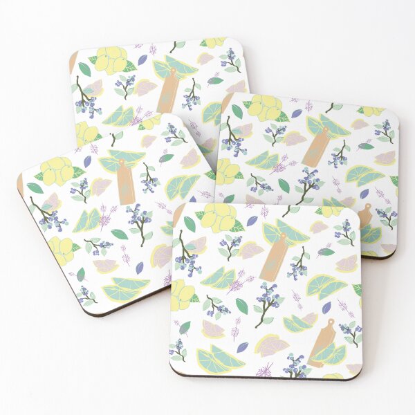 Item preview, white lemon, blueberries, herbs and cutting boards seamless pattern designed and sold by RosebudTextilesArt.