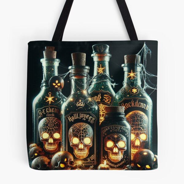 Item preview, Haunted Potion Bottles – Gothic Halloween Art with Glowing Skulls designed and sold by Medeea Publishing.