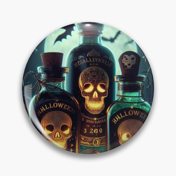 Item preview, Witch’s Potion Bottles – Gothic Halloween Art with Glowing Skull Labels designed and sold by Medeea Publishing.