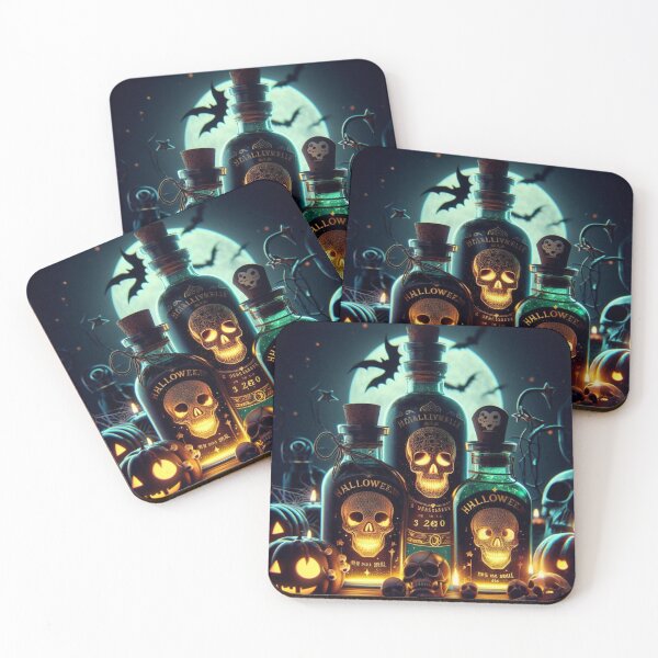 Item preview, Witch’s Potion Bottles – Gothic Halloween Art with Glowing Skull Labels designed and sold by Medeea Publishing.