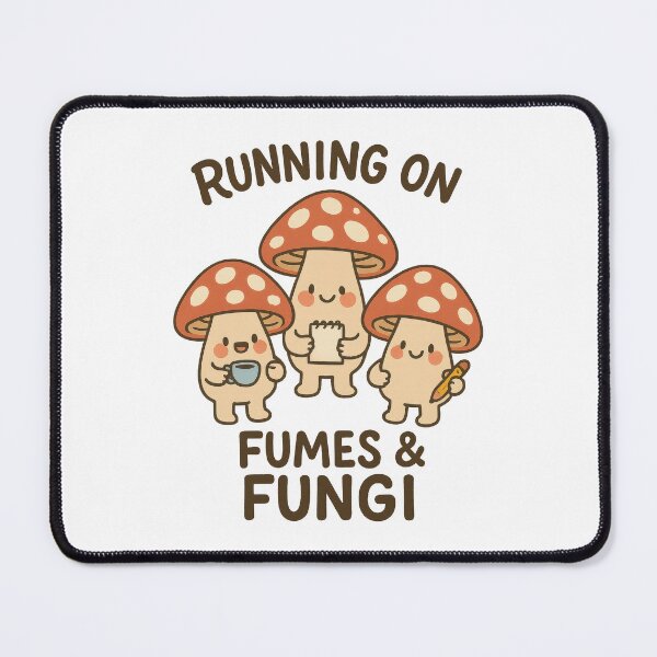 Item preview, Running on Fumes & Fungi Cute Mushroom Sticker – Coffee, Chaos, and Cottagecore Vibes designed and sold by inkoutninja.