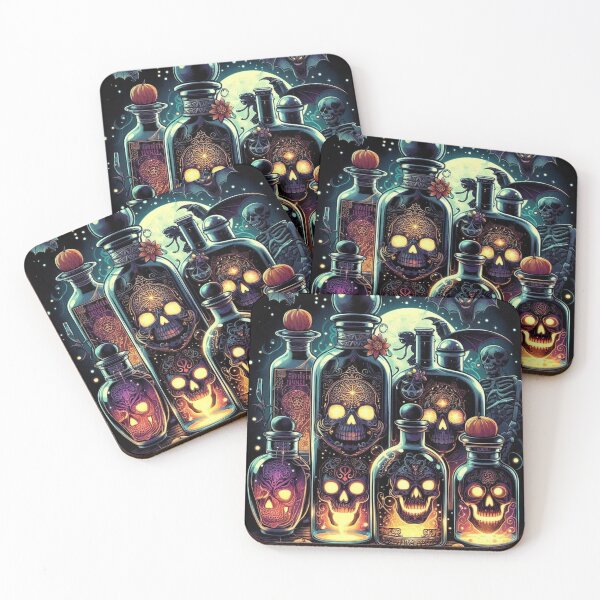 Item preview, Halloween Potion Bottles with Glowing Skulls | Witchcore Gothic Decor | Dark Fantasy Halloween Art designed and sold by Medeea Publishing.