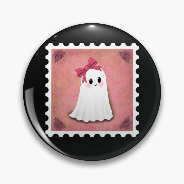 Artikelvorschau, Verspieltes Briefmarken-Design „Kokettes Gespenst mit rosa Schleife“ entworfen und verkauft von StephJChild.