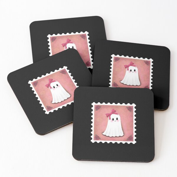 Item preview, Playful “Coquette ghost with a pink bow” postage stamp design designed and sold by StephJChild.