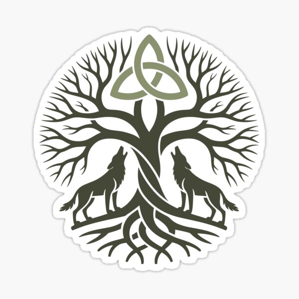 Celtic Knot Tree of Life with Howling Wolves Sticker