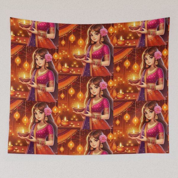 Item preview, Traditional Indian Girl Carrying Diya designed and sold by Mywaymylife.