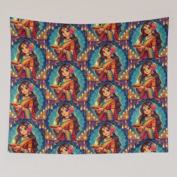 Item preview, Traditional Indian Girl Carrying Diya Lamp  designed and sold by Mywaymylife.