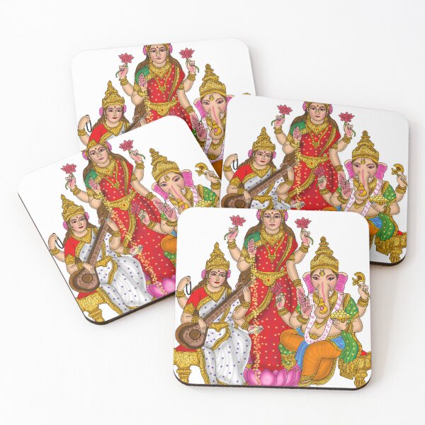 Item preview, Standing Lakshmi with Ganesha & Saraswati | Diwali Special Hindu Festival Artwork | Prosperity & Wisdom Wall Decor designed and sold by Harshit_Digital_Arts.