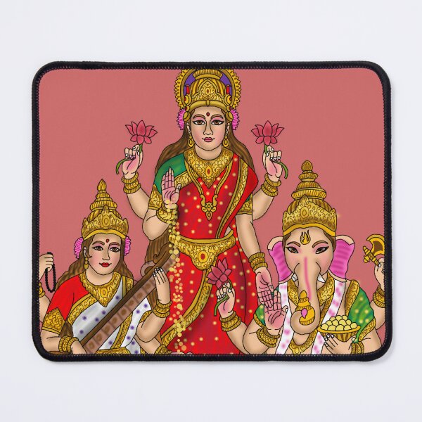 Item preview, Standing Lakshmi with Ganesha & Saraswati | Diwali Special Hindu Festival Artwork | Prosperity & Wisdom Wall Decor designed and sold by Harshit_Digital_Arts.
