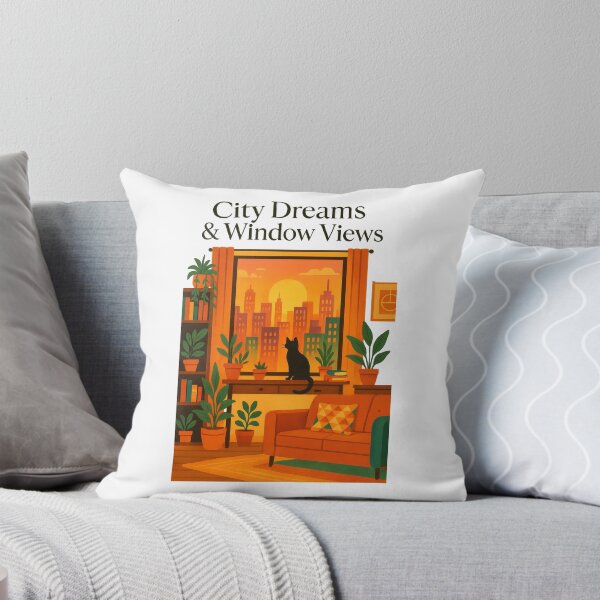 Item preview, City Dreams and Window Views Art Print – Cozy Cat and Urban Sunset Design designed and sold by inkoutninja.