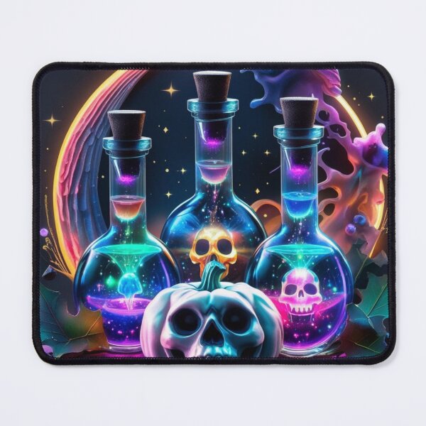 Item preview, Neon Cosmic Skull Potion Bottles | Psychedelic Halloween Elixirs | Witchcore Art designed and sold by Medeea Publishing.