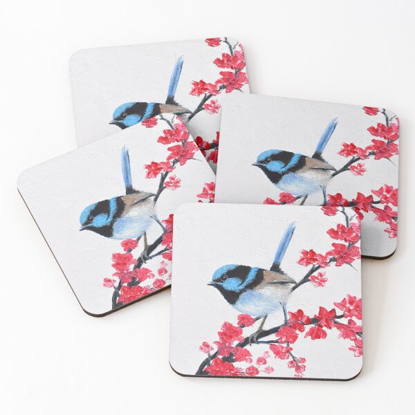 Item preview, Fairy wren on a Japanese cherry blossom branch designed and sold by MatsonArtDesign.