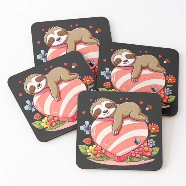 Item preview, Chibi Sloth Valentine Nap – Cute Anime Sloth Sleeping on Heart Candy with Flowers and Insects designed and sold by ColorSplash123.