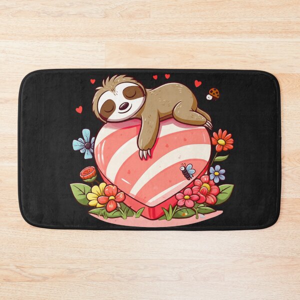 Item preview, Chibi Sloth Valentine Nap – Cute Anime Sloth Sleeping on Heart Candy with Flowers and Insects designed and sold by ColorSplash123.