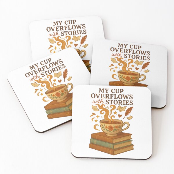 Item preview, My Cup Overflows with Stories Sticker – Cozy Book Lover and Writer Design designed and sold by inkoutninja.