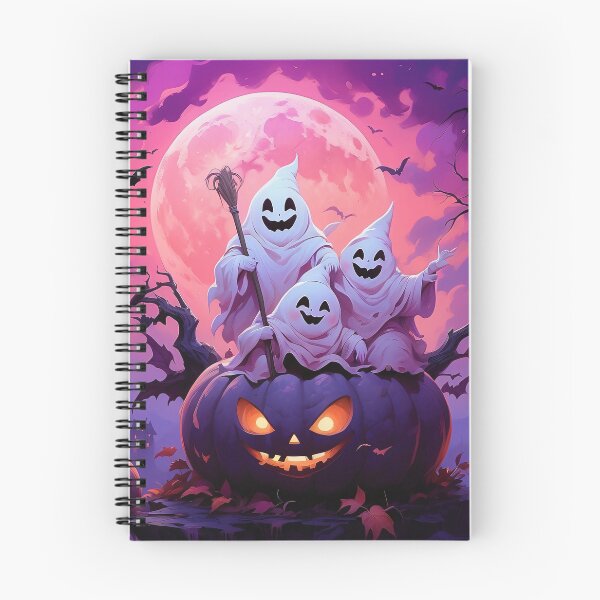 Item preview, Cute Ghosts on Pumpkin under Full Moon | Spooky Halloween Night designed and sold by KiraChie.