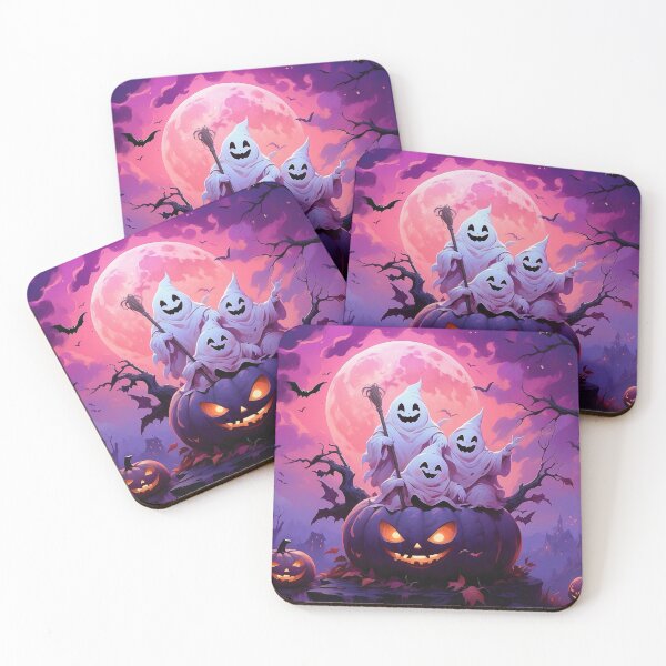 Item preview, Cute Ghosts on Pumpkin under Full Moon | Spooky Halloween Night designed and sold by KiraChie.