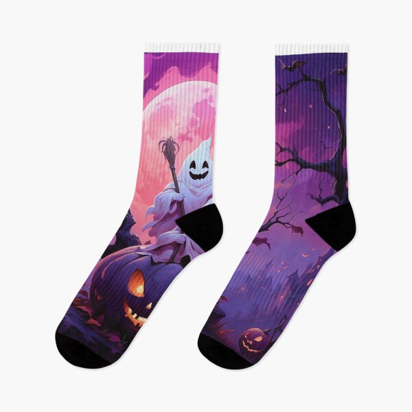 Item preview, Cute Ghosts on Pumpkin under Full Moon | Spooky Halloween Night designed and sold by KiraChie.