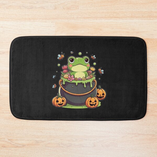 Item preview, Chibi Frog Cauldron Bath – Cute Anime Frog with Flowers, Candy, Insects, and Halloween Pumpkins designed and sold by ColorSplash123.