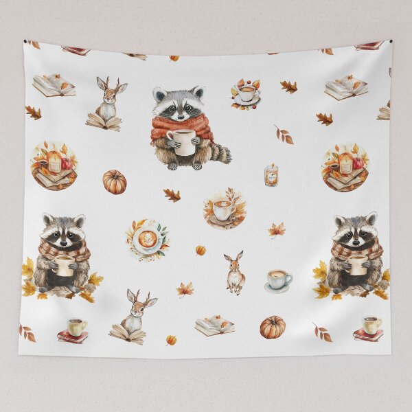 Item preview, Copy of  Cozy fall raccoon rabbit and coffee pattern designed and sold by AngelinaBezm.